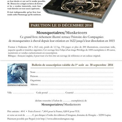 La souscription pour le livre Mousquetaires/Musketeers est lancée!!!