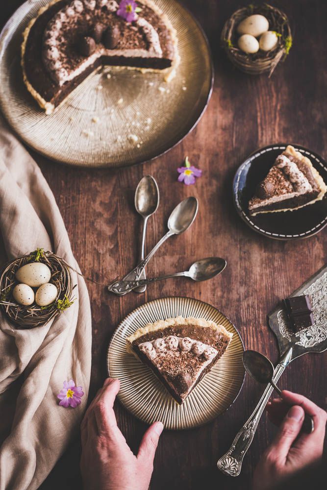 tarte, dessert pour Pâques, shortbread, brownies, chantilly, oeufs de paques, chocolat