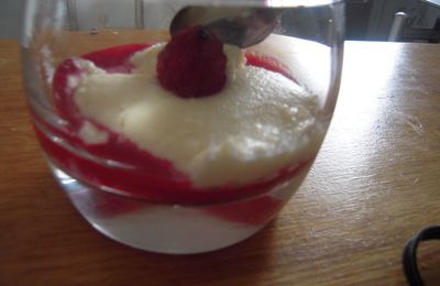 Mousse au chocolat blanc sur coulis de framboises au citron vert