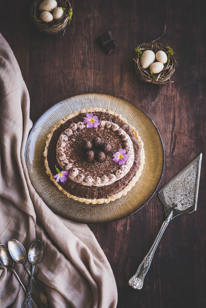 tarte, dessert pour Pâques, shortbread, brownies, chantilly, oeufs de paques, chocolat
