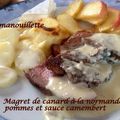 Magret de canard à la normande : pommes et sauce camembert