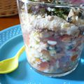 Salade de riz aux légumes, sardines au citron