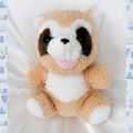 Doudou Peluche Raton Laveur Assis Ocre Blanc Marron Vintage Nounours