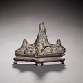 A bronze brush rest of mountainous form (bi shan). Ming Dynasty