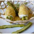 Filets de Sole et Petits bouquets d’Asperges dans des Paniers Croquants, Sabayon à l’échalote