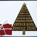 Mini-carte de Noël avec sapin doré et cadeau 