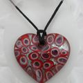 Pendentif Coeur Inge Argent Rouge Blanc Verre Soufflé Style Murano 