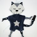 Doudou chat attache tétine bleu martine