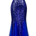 - 50 % 49.96€ Robe de soirée "Laurianne" T 36  bleu paillettes (réf rss-Laurianne)