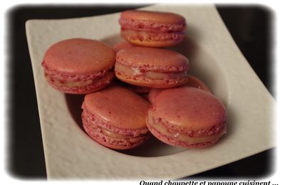 MACARONS ROSES, GANACHE CHOCOLAT BLANC ET FRAMBOISES