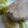 Médaillons de veau au miel de lavande et son soufflé de petits pois