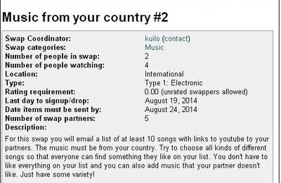 Je participe ! Swap-bot: Music from your country No 2 (received 2/5)
