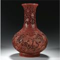 A Superbly Carved Cinnabar Lacquer Vase. Qing Dynasty, Qianlong Period