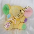 Doudou Peluche Eléphant Jaune Oreilles Jaune Vert Pattes Rose Vert Violet Noeud Jaune Rose Vintage 3 S