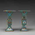 A pair of cloisonné enameled metal vases of square section. 17th/18th Century