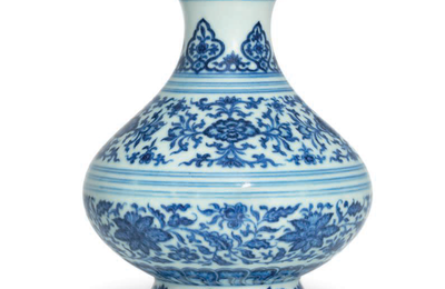 A rare Ming-style blue and white floral vase, Yongzheng six-character mark and of the period