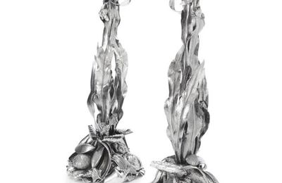 A Pair of Italian Silver "Marine" Candlesticks, Mario Buccellati, Rome, late 20th century
