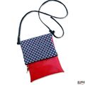 Sac Besace rabat zippé original simili cuir rouge pétant motifs bleu petites fleurs pop