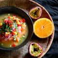 Ceviche de saumon au jus de mineolas et fruit de la passion