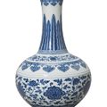 A fine blue and white ‘Ming-style’ bottle vase, Qianlong six-character seal mark in underglaze blue and of the period (1736-1795