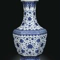 A fine and rare large blue and white hexagonal vase, Seal mark and period of Qianlong (1736-1795)