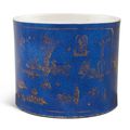 A powder-blue and gilt-decorated brushpot, Qing dynasty, Kangxi period (1662-1722)