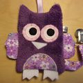 Doudou attache tétine hibou violet fleuri