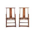 A rare pair of 'huanghuali' 'official's hat' armchairs (Sichutou Guanmaoyi), 17th-18th century