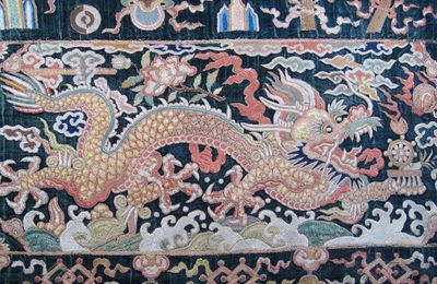 Silk Embroidered Green Velvet Panel. China, Wanli (1573-1619)