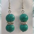 Boucles d'Oreilles Crina Perles Turquoise Vert Rondelle Strass Crystal Argent Du Tibet