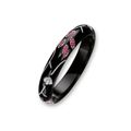 Black jadeite, ruby and diamond bangle, ring and pair of earrings