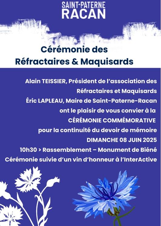   REFRACTAIRES ET MAQUISARDS  à  SAINT-PATERNE-RACAN  ont  un Mémorial à Biéné, devoir de Mémoire et aussi  Hommage aux cyclistes Réfractaires Maquisards Résistants.