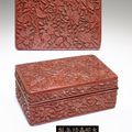 A carved red lacquer rectangular box and cover, Jiajing six-character incised and gilded mark and of the period (1522-1566)