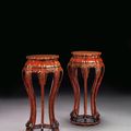 A rare pair of polychrome lacquer incense stands (xiangji), 17th century