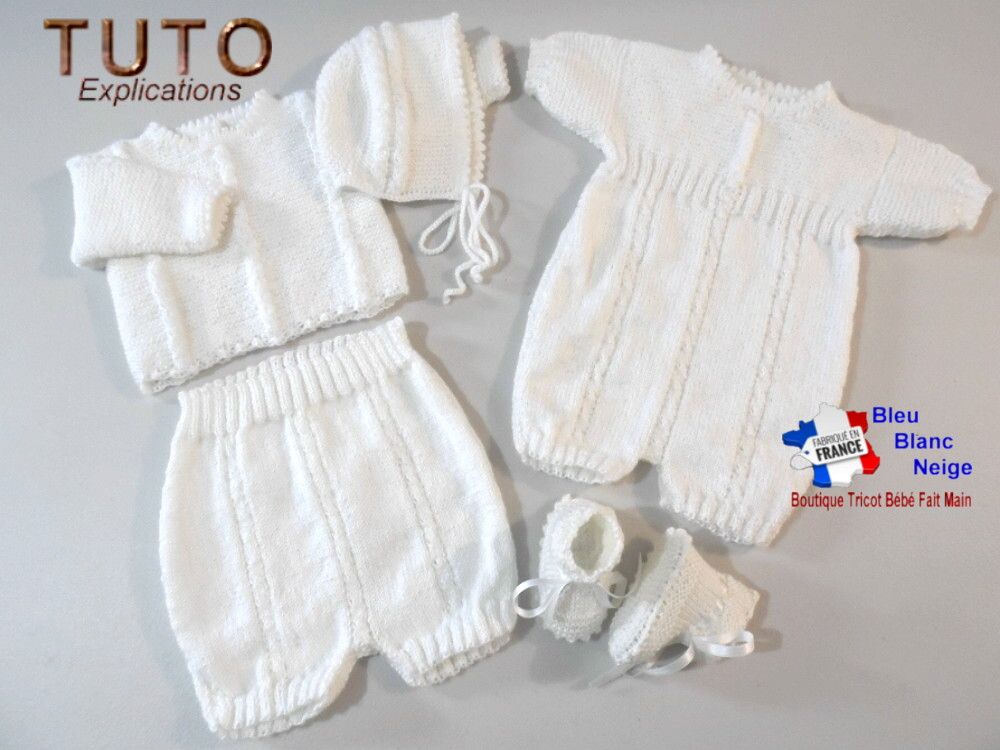 TUTO tricot bb FACILE et PREMA BOUTIQUE bebe modele layette bébé et patron a tricoter Explications brassière, bonnet, chaussons et Reborn