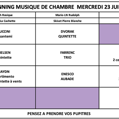 PLANNING MERCREDI 23 JUILLET