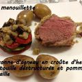 Couronne d'agneau en croûte d'herbes et ratatouille déstructurée, pommes grenailles