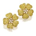 Pair of yellow and white diamond flower earclips, Van Cleef & Arpels, New York, 1994 