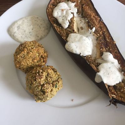 Aubergines grillées à la libanaise et falafels à la menthe, IG Bas