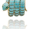 A turquoise, emerald and diamond 'serpenti' bracelet-watch, by Bulgari 
