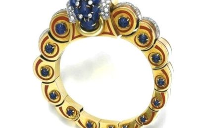 Sapphire, diamond, enamel and gold bangle, Jacques Lacloche, circa 1935