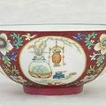 A famille rose ruby-ground 'Medallion' bowl , Daoguang six-character seal mark in underglaze-blue and of the period (1821-1850)