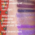 Swatches par catégories de couleurs : violet, purple, indéfini et gris