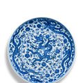 A blue and white 'dragon' dish, Mark and period of Zhengde