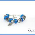 bracelet charms style européen argenté et bleu turquoise breloque trèfle 