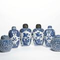 A pair of Chinese blue and white ovoid jars and covers Qing dynasty, Kangxi period