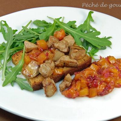 Dés de foie gras poêlés, chutney de mangue