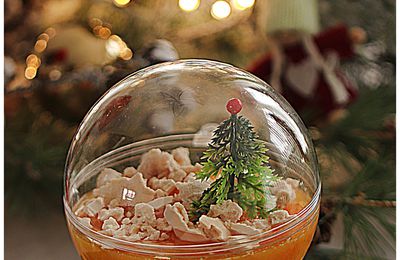 Boule de Noël gourmande: Panna cotta vanille, gelée de clémentines, débris de meringues vanille.....