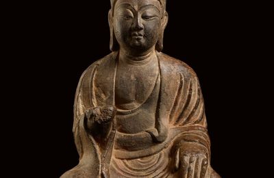 A finely carved limestone figure of Shakyamuni Buddha, Tang dynasty (AD 618-907)