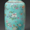 A turquoise-ground famille rose 'floral spray' vase, 19th century